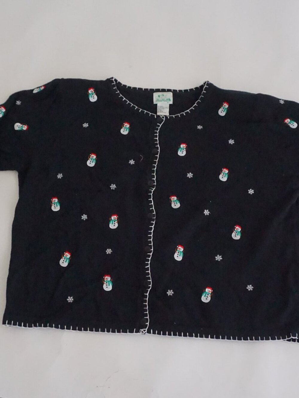 Vintage Quacker Factory Black Snowman Snowflakes Ugly Christmas Cardigan 2X